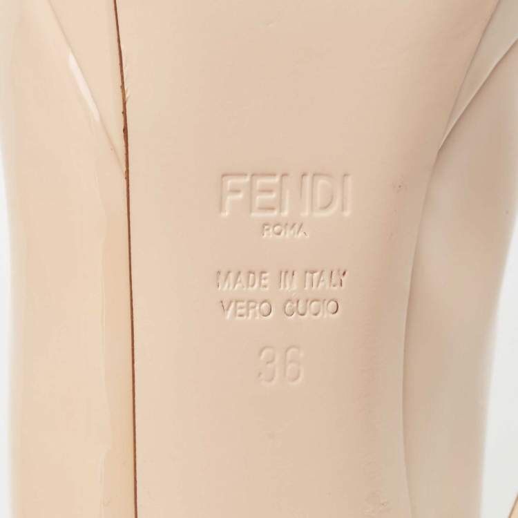 Pre Owned Fendi Beige Patent Leather Platform Peep Toe  Pumps Size 36