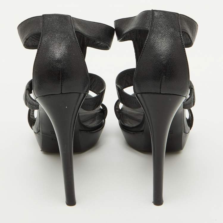 Pre Owned Fendi Black Leather Zipper Strappy Platform Sandals Size 37.5