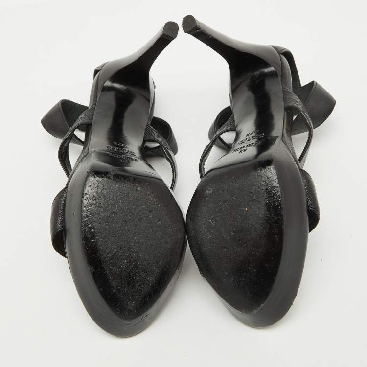 Pre Owned Fendi Black Leather Zipper Strappy Platform Sandals Size 37.5