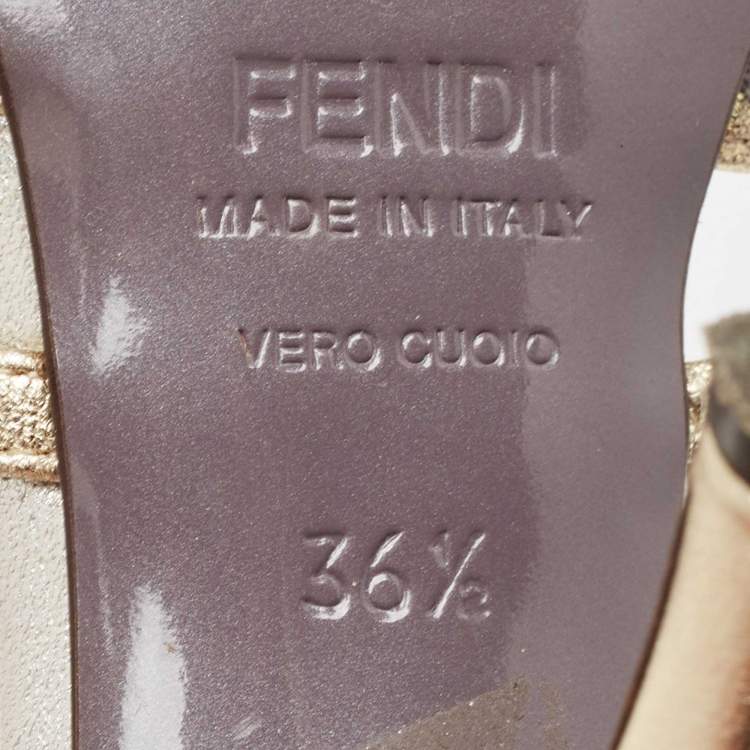 Pre Owned Fendi Yellow/Brown Leather and Zucca Canvas Slide Sandals Size 36.5