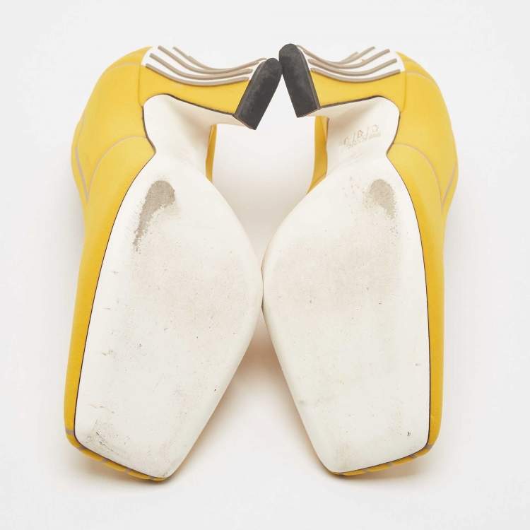 Pre Owned Fendi Yellow Fabric F Freedom Block Heel Pumps Size 38