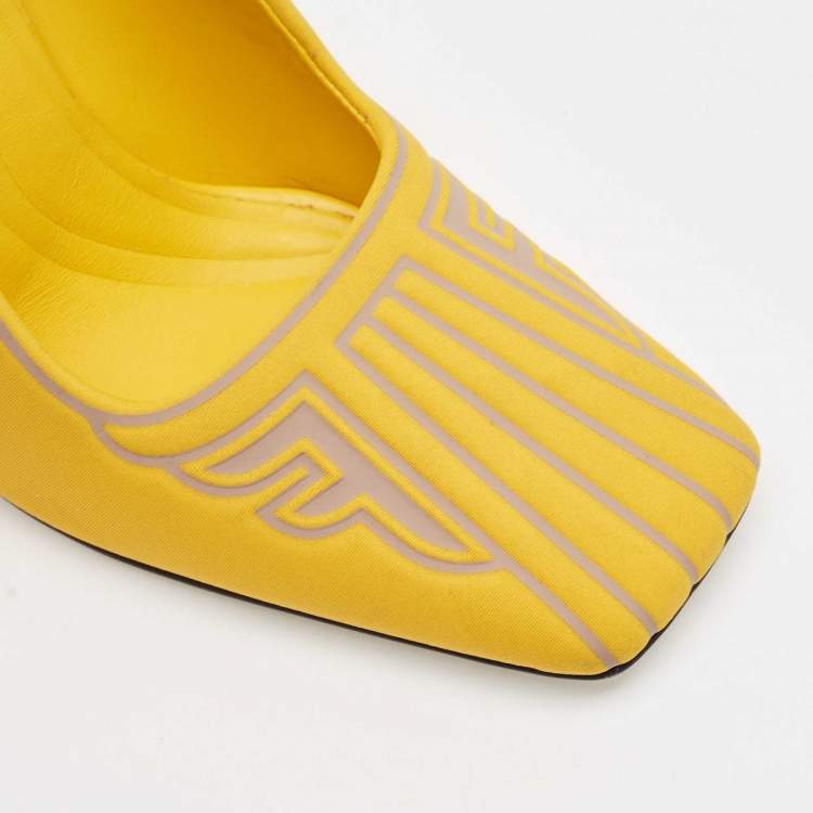 Pre Owned Fendi Yellow Fabric F Freedom Block Heel Pumps Size 38