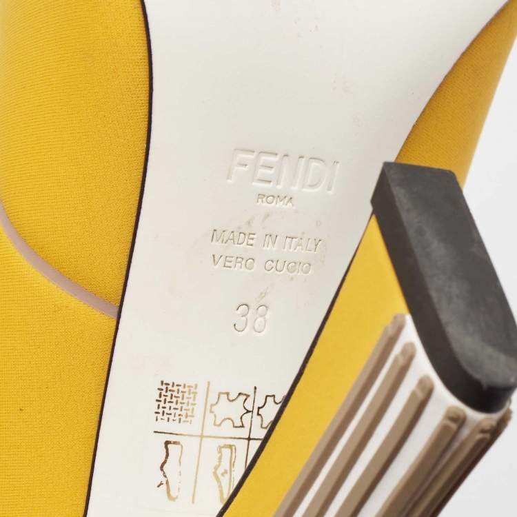 Pre Owned Fendi Yellow Fabric F Freedom Block Heel Pumps Size 38