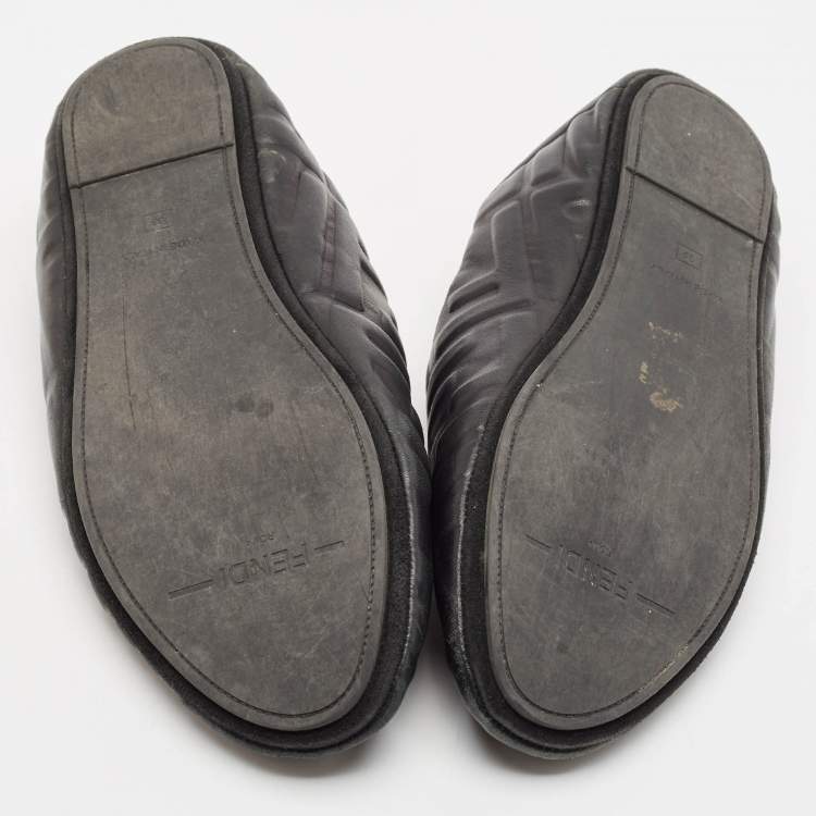 Pre Owned Fendi Black Leather forever fendi Flats Size 38