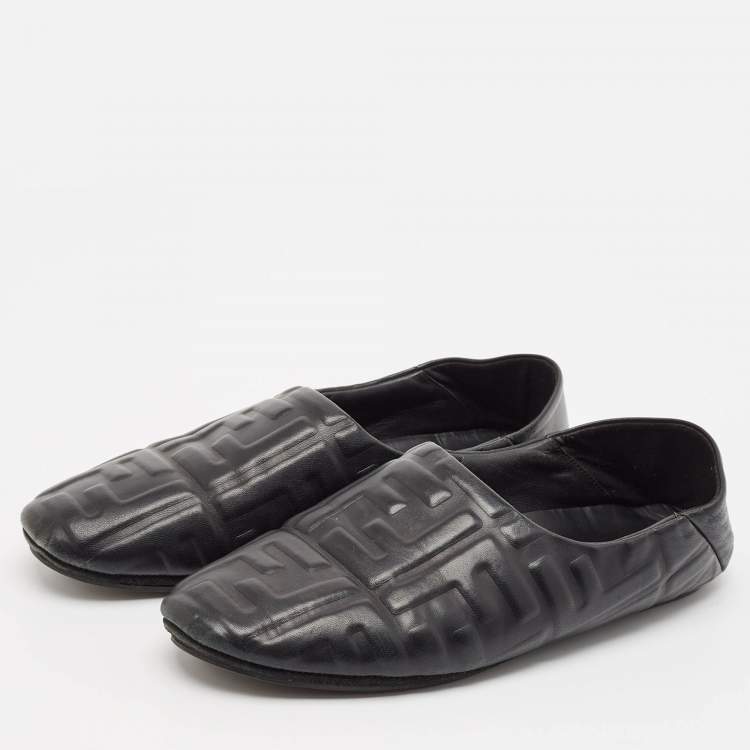 Pre Owned Fendi Black Leather forever fendi Flats Size 38