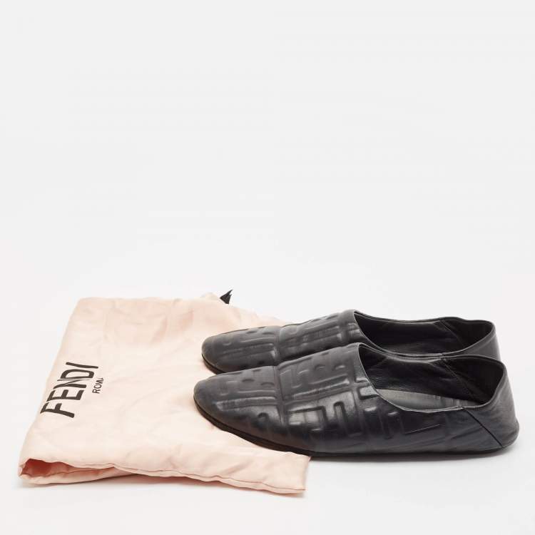Pre Owned Fendi Black Leather forever fendi Flats Size 38