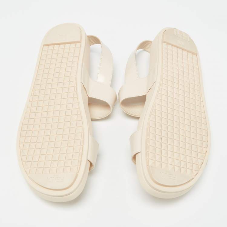 Pre Owned Fendi Beige Brushed Leather Flat Sandals Size 40