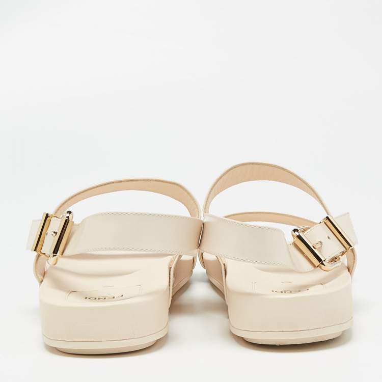 Pre Owned Fendi Beige Brushed Leather Flat Sandals Size 40