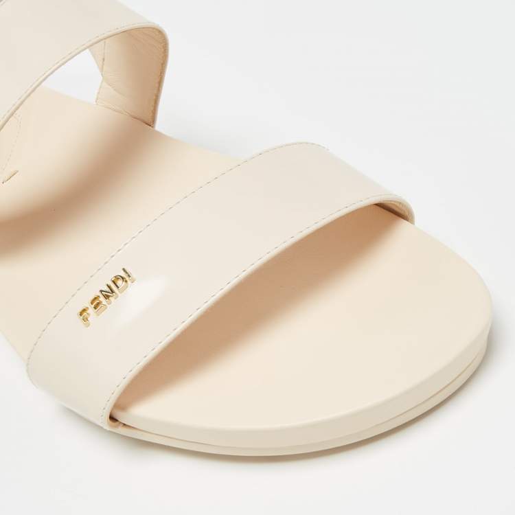 Pre Owned Fendi Beige Brushed Leather Flat Sandals Size 40