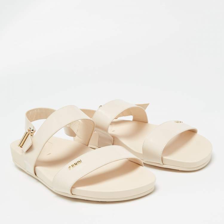 Pre Owned Fendi Beige Brushed Leather Flat Sandals Size 40
