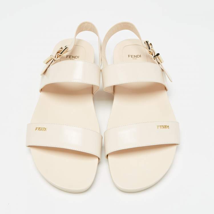 Pre Owned Fendi Beige Brushed Leather Flat Sandals Size 40