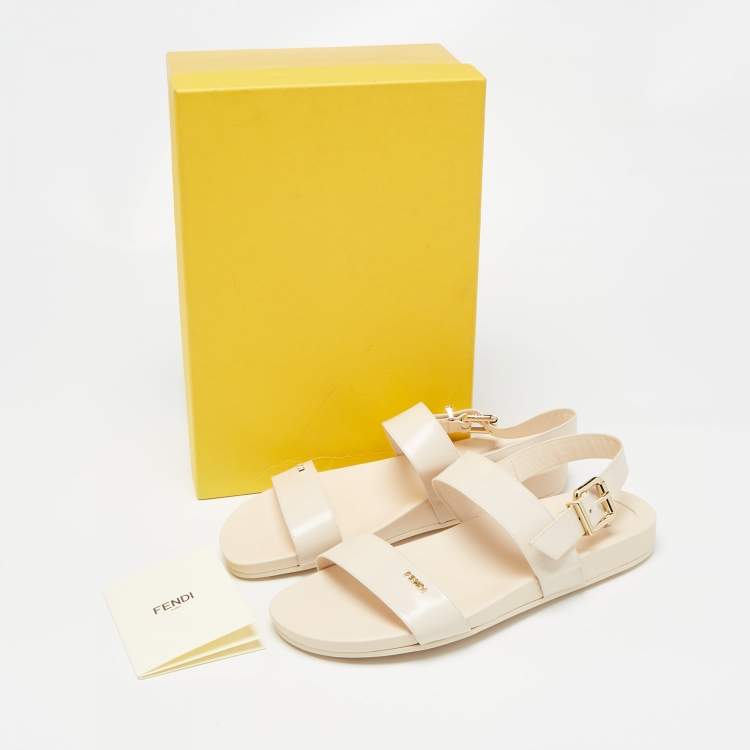 Pre Owned Fendi Beige Brushed Leather Flat Sandals Size 40