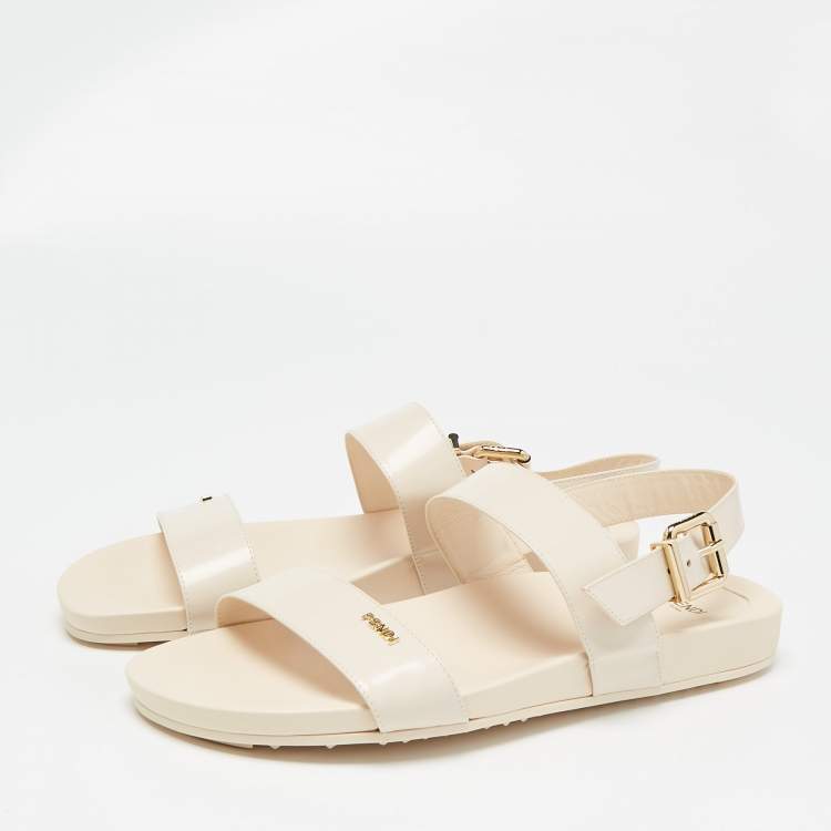 Pre Owned Fendi Beige Brushed Leather Flat Sandals Size 40