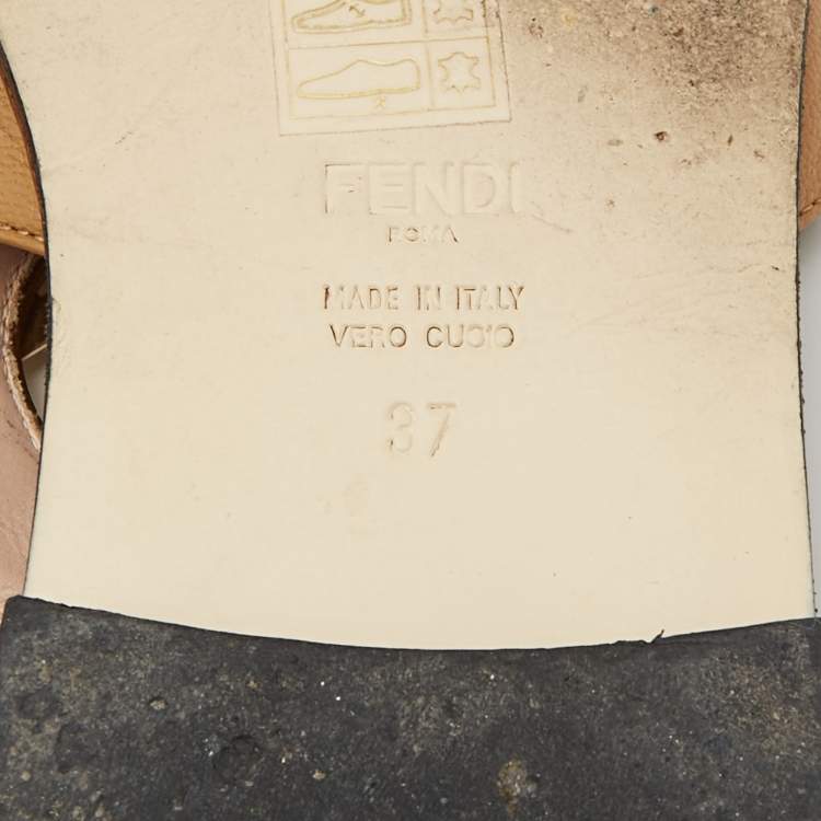 Pre Owned Fendi Brown Leather F Logo Open Toe Flat Mules 37