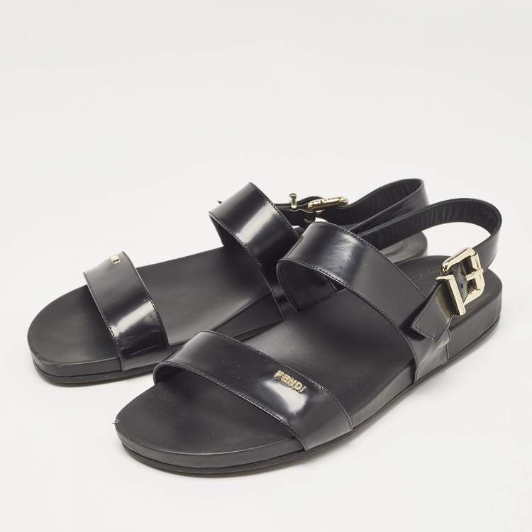 مملوكة مسبقًا Fendi Black Patent Leather Strap Buckle Flats Size 40