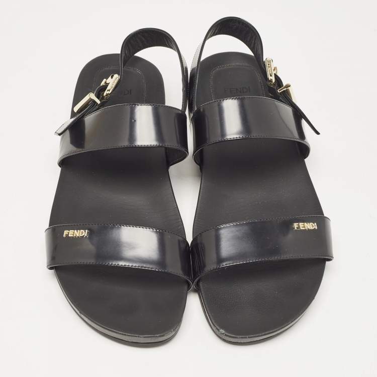 مملوكة مسبقًا Fendi Black Patent Leather Strap Buckle Flats Size 40