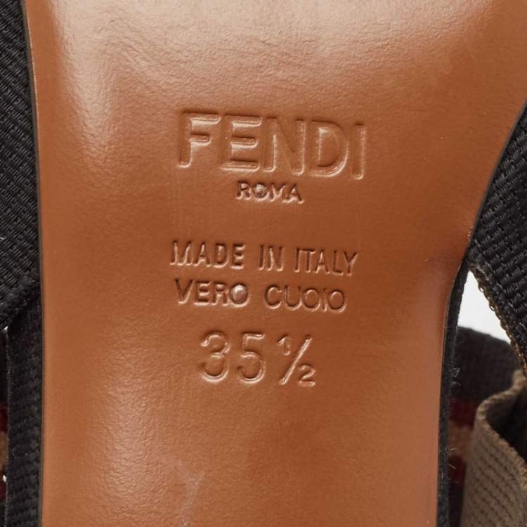 Pre Owned Fendi Brown Canvas and Mesh Colibri Slingback Pumps Size 35.5