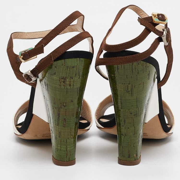 Pre Owned Fendi Multicolor Canvas and Leather Ankle Strap Sandals Size 40