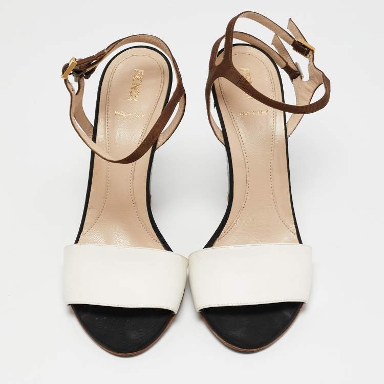Pre Owned Fendi Multicolor Canvas and Leather Ankle Strap Sandals Size 40