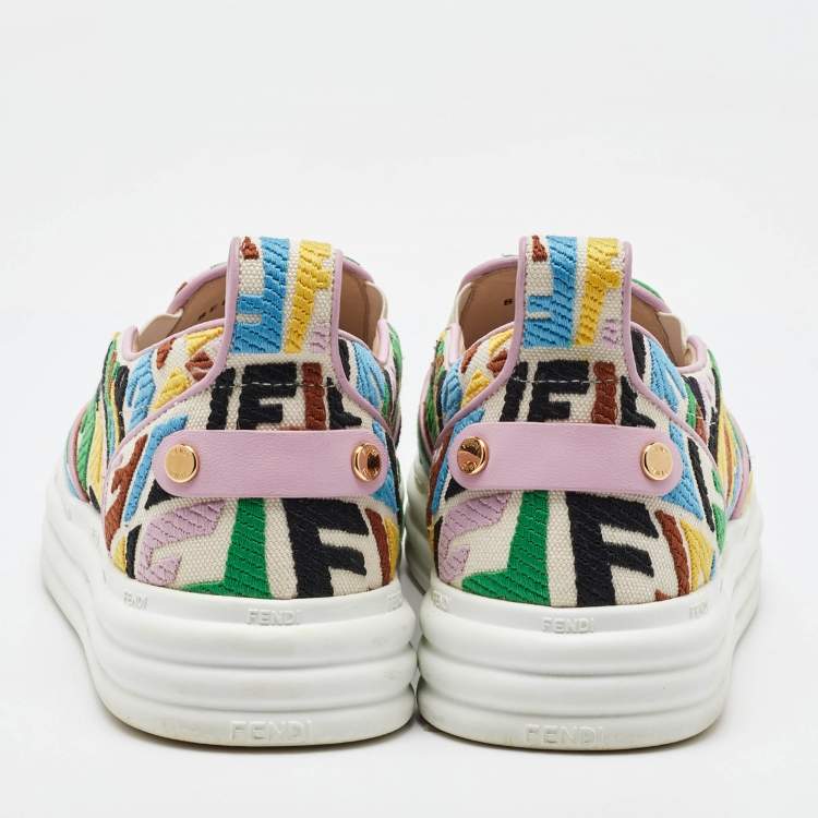 Pre Owned Fendi Multicolor Canvas FF Vertigo Slip On Sneakers Size 39