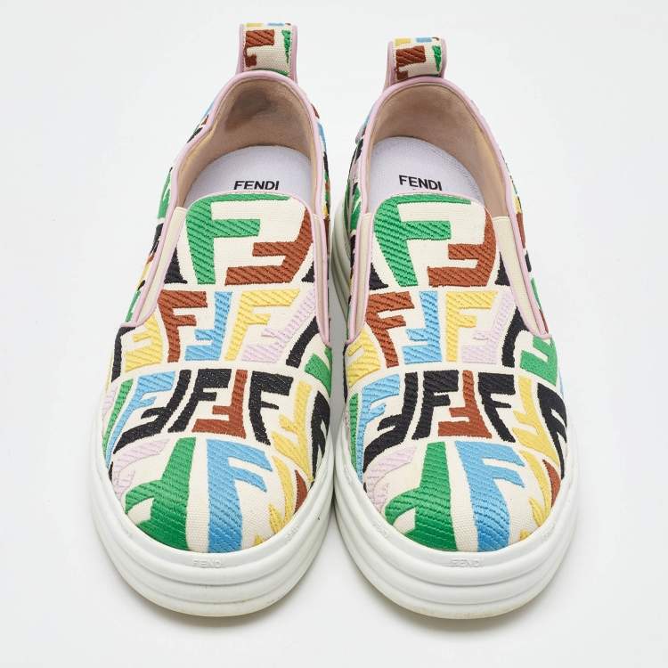 Pre Owned Fendi Multicolor Canvas FF Vertigo Slip On Sneakers Size 39