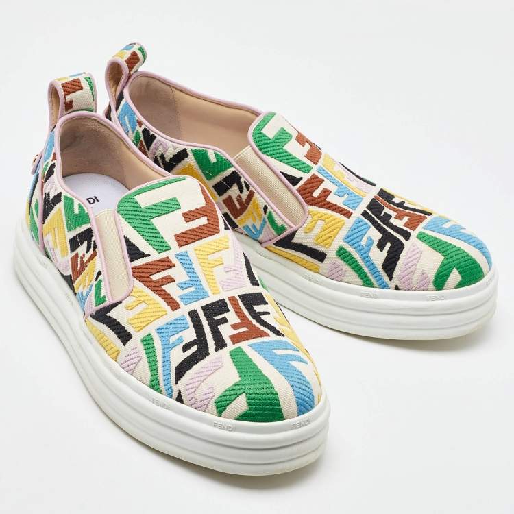 Pre Owned Fendi Multicolor Canvas FF Vertigo Slip On Sneakers Size 39
