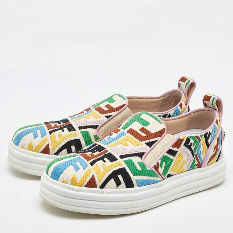 Pre Owned Fendi Multicolor Canvas FF Vertigo Slip On Sneakers Size 39