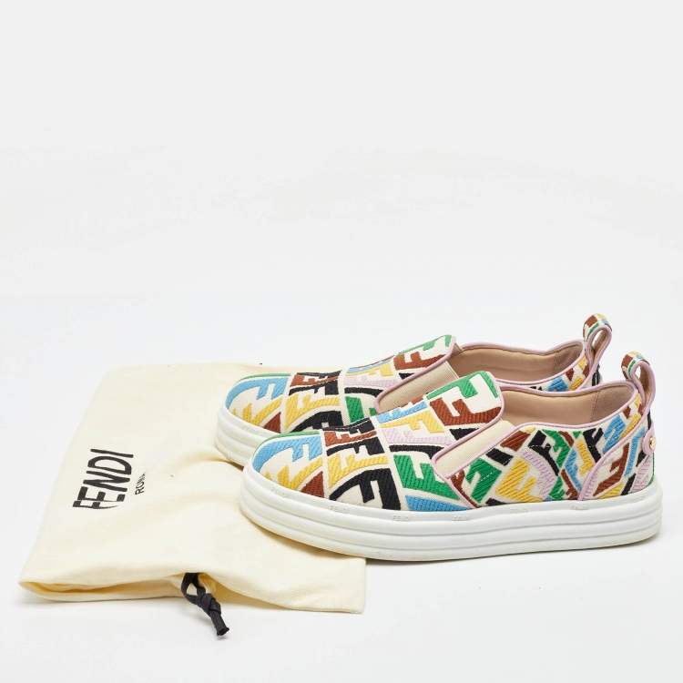 Pre Owned Fendi Multicolor Canvas FF Vertigo Slip On Sneakers Size 39
