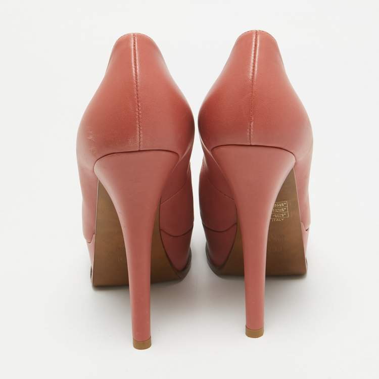 Pre Owned Fendi Pink Leather Fendista Peep Toe Platform Pumps Size 40