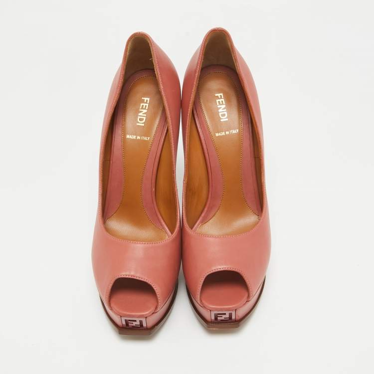 Pre Owned Fendi Pink Leather Fendista Peep Toe Platform Pumps Size 40