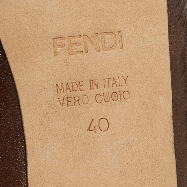 Pre Owned Fendi Bronze Leather Zucca Print Heel Peep Toe Pumps Size 40