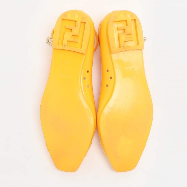 Pre Owned Fendi Yellow Jelly Peep Toe Ankle Strap Flat Sandals Size 38