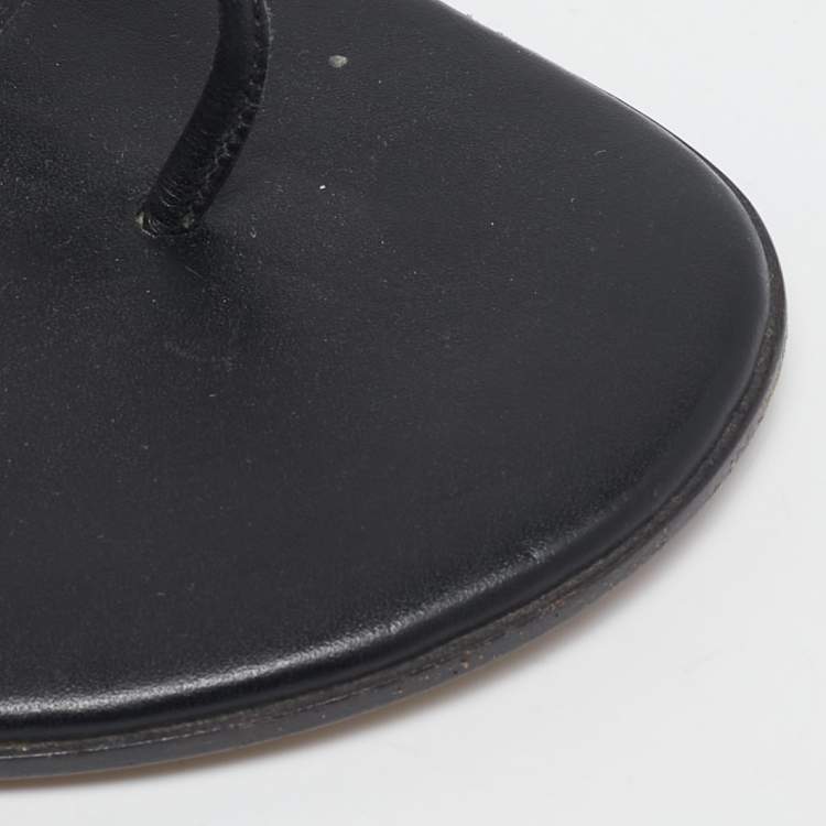 Pre Owned Fendi Brown/Black Leather Buckle Thong Slide Flats Size 40
