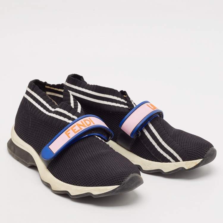 Pre Owned Fendi Black Knit Fabric Rockoko Low Top Sneakers Size 37