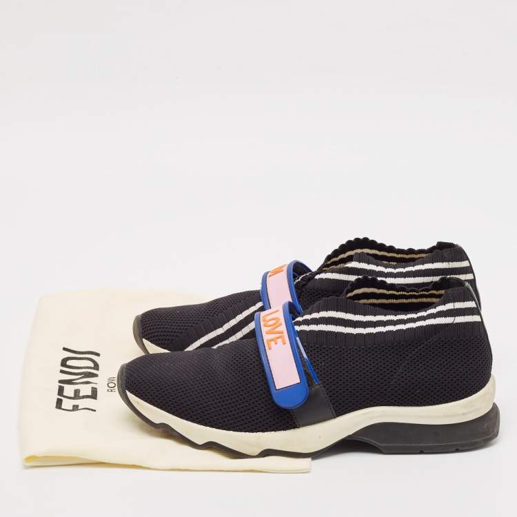 Pre Owned Fendi Black Knit Fabric Rockoko Low Top Sneakers Size 37