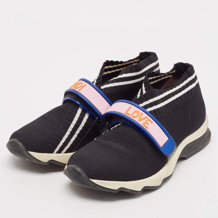 Pre Owned Fendi Black Knit Fabric Rockoko Low Top Sneakers Size 37