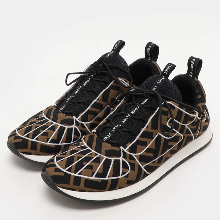 Pre Owned Fendi Brown/Black Zucca Fabric FFreedom Sneakers Size 37.5