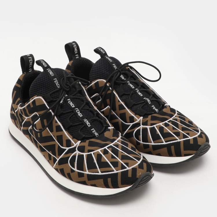 Pre Owned Fendi Brown/Black Zucca Fabric FFreedom Sneakers Size 37.5