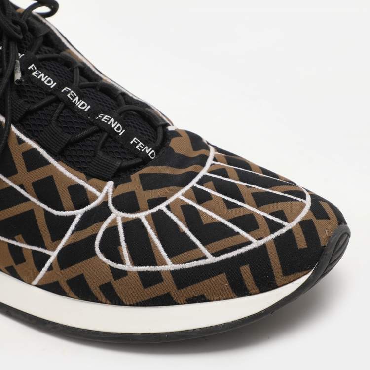 Pre Owned Fendi Brown/Black Zucca Fabric FFreedom Sneakers Size 37.5