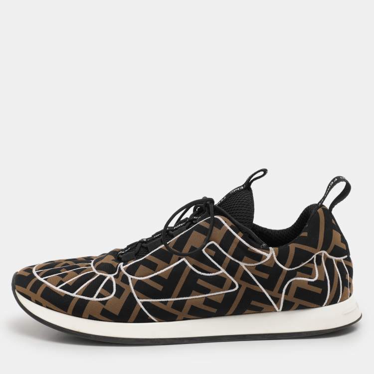 Pre Owned Fendi Brown/Black Zucca Fabric FFreedom Sneakers Size 37.5
