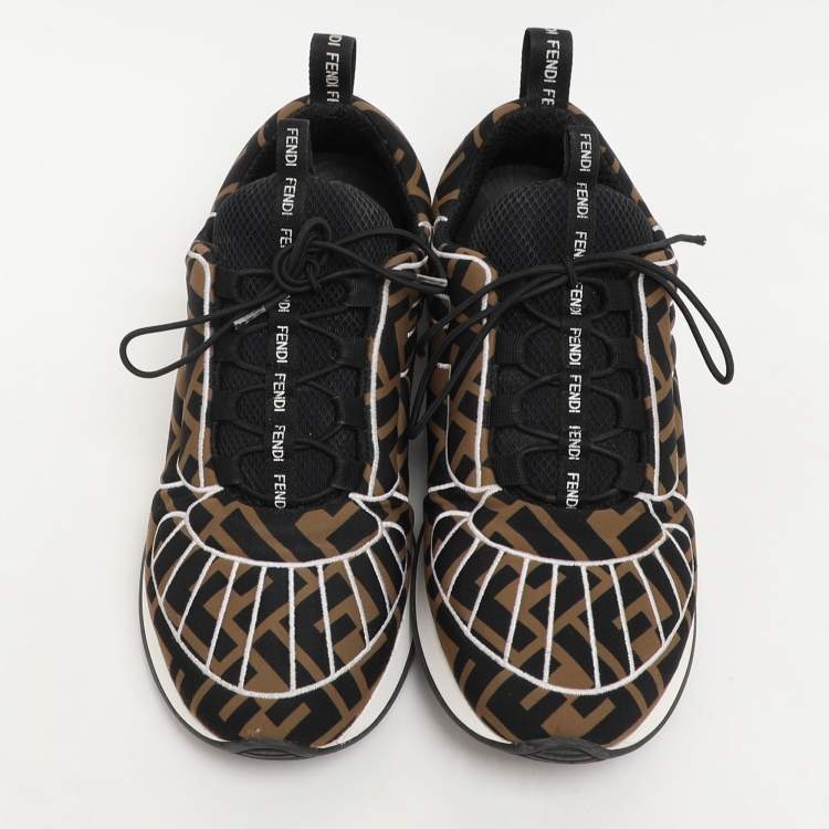 Pre Owned Fendi Brown/Black Zucca Fabric FFreedom Sneakers Size 37.5