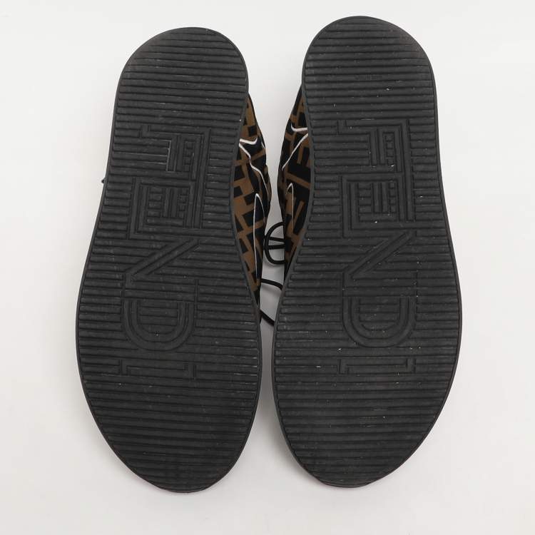 Pre Owned Fendi Brown/Black Zucca Fabric FFreedom Sneakers Size 37.5