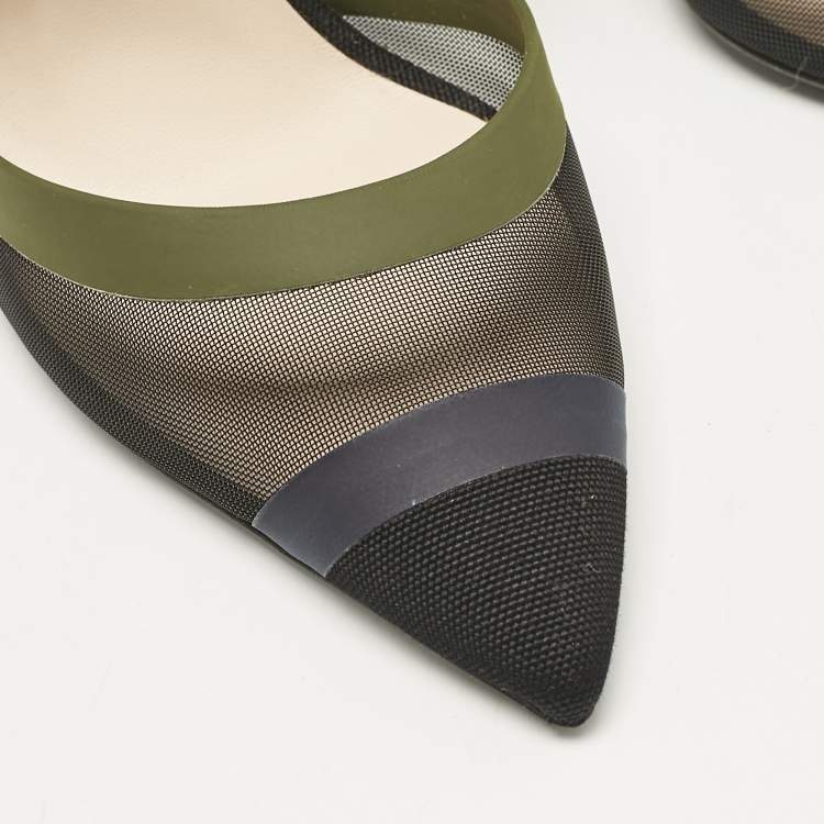 Pre Owned Fendi Multicolor Mesh and Fabric Colibri Slingback Pumps Size 37