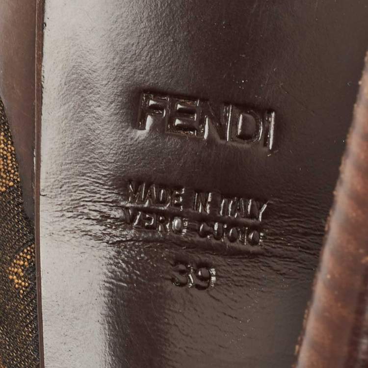 Pre Owned Fendi Tobacco Zucca Canvas Fendista Platform Peep Toe Slingback Pumps Size 39