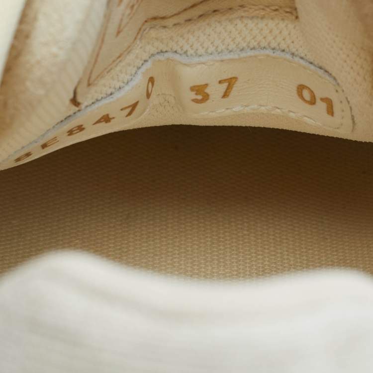 Pre Owned Fendi White/Beige Canvas and Suede Fendi Match Low Top Sneakers Size 37