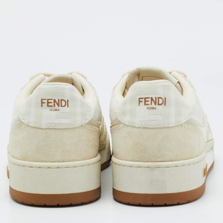 Pre Owned Fendi White/Beige Canvas and Suede Fendi Match Low Top Sneakers Size 37