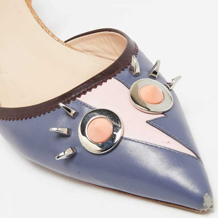 Pre Owned Fendi Multicolor Leather Studded Monster Slingback Sandals Size 41