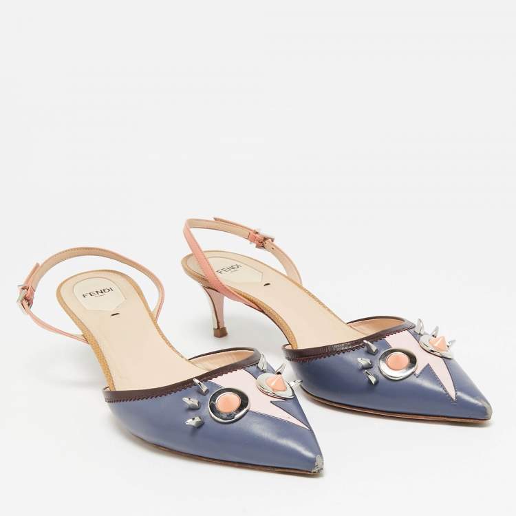 Pre Owned Fendi Multicolor Leather Studded Monster Slingback Sandals Size 41