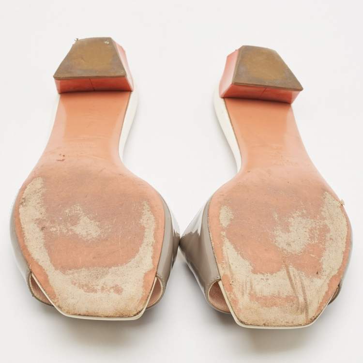 Pre Owned Fendi Grey Patent Leather Slide Sandals Size 41