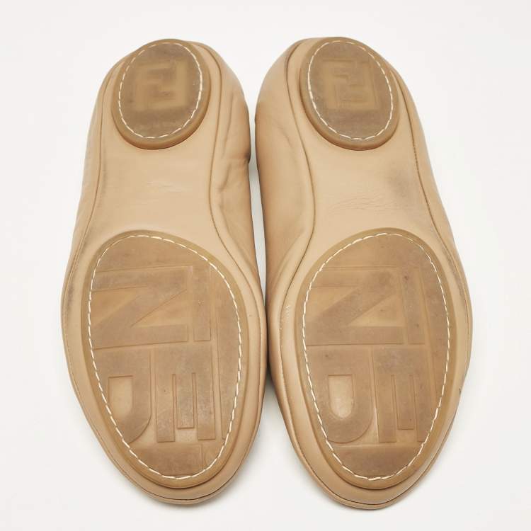 Pre Owned Fendi Beige Leather Let's Dance Bow Ballet Flats Size 39